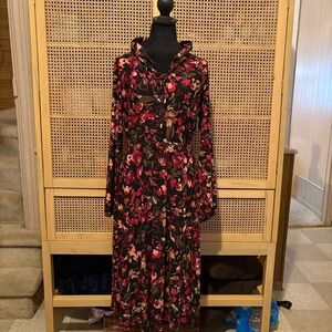 Anne Klein Long Sleeve Floral Midi Dress Size 2
